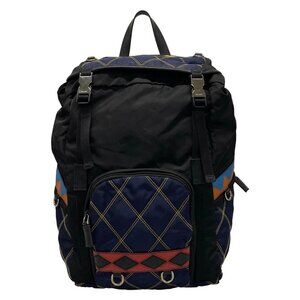 PRADA - Black Dark Navy Multi Nylon Leather Backpack